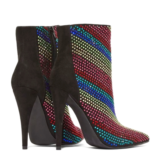 AMES Rainbow Sparkle Bling Stiletto Ankle Boots, multi-color, Sz. 9.5 - Picture 7 of 8